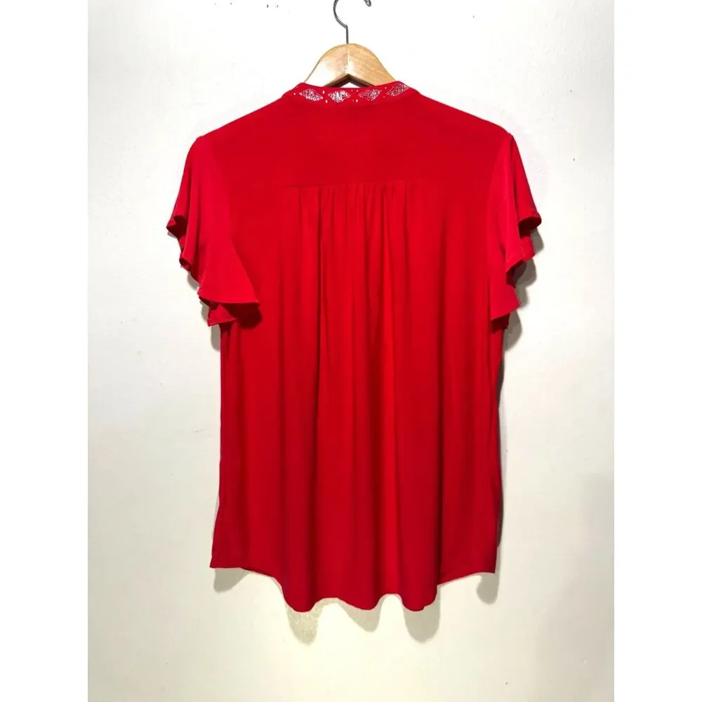 Cocomo popover shirt romantic saint valentine festive red plead casual women 1X